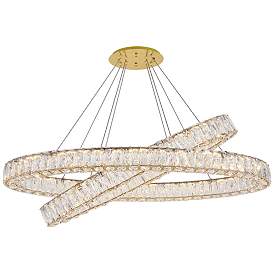 Image3 of Monroe 48" Wide Gold and Crystal 2-Tier Oval LED Chandelier more views