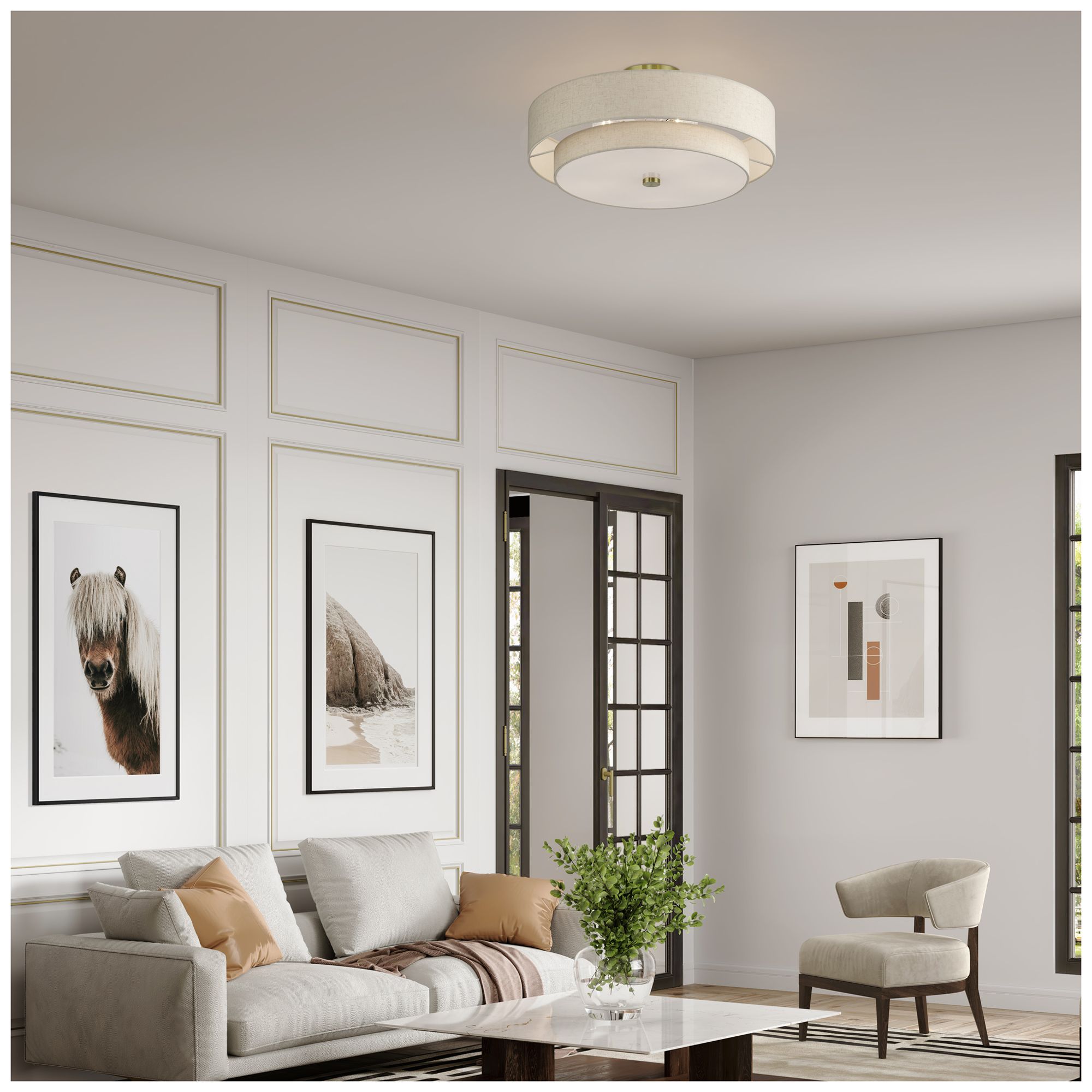 Monroe 5 Light Antique Brass Extra Large Semi-Flush