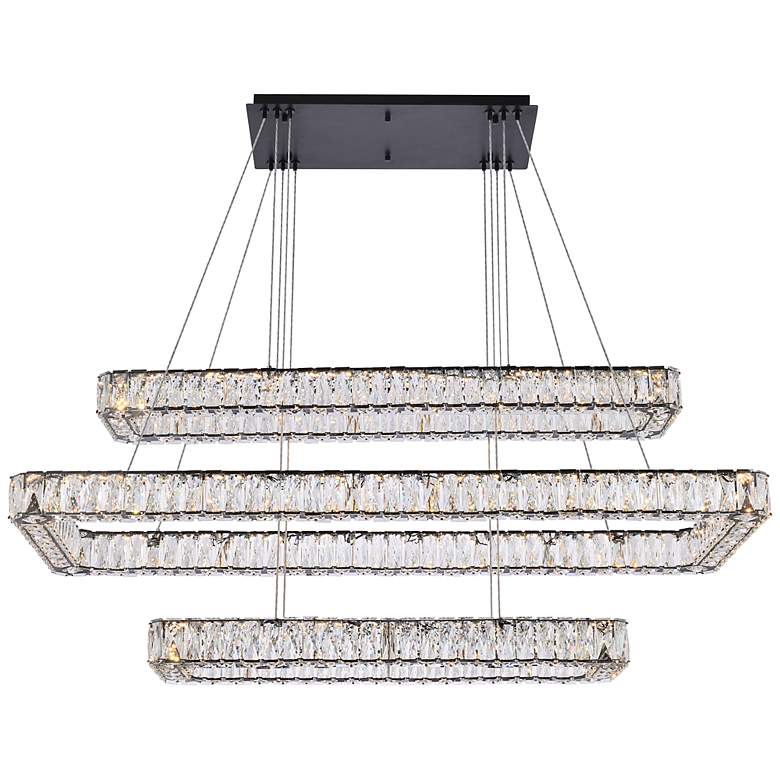 Image 2 Monroe 50" Wide Black Crystal 3-Tier LED Pendant Light