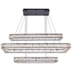Monroe 50" Wide Black Crystal 3-Tier LED Pendant Light
