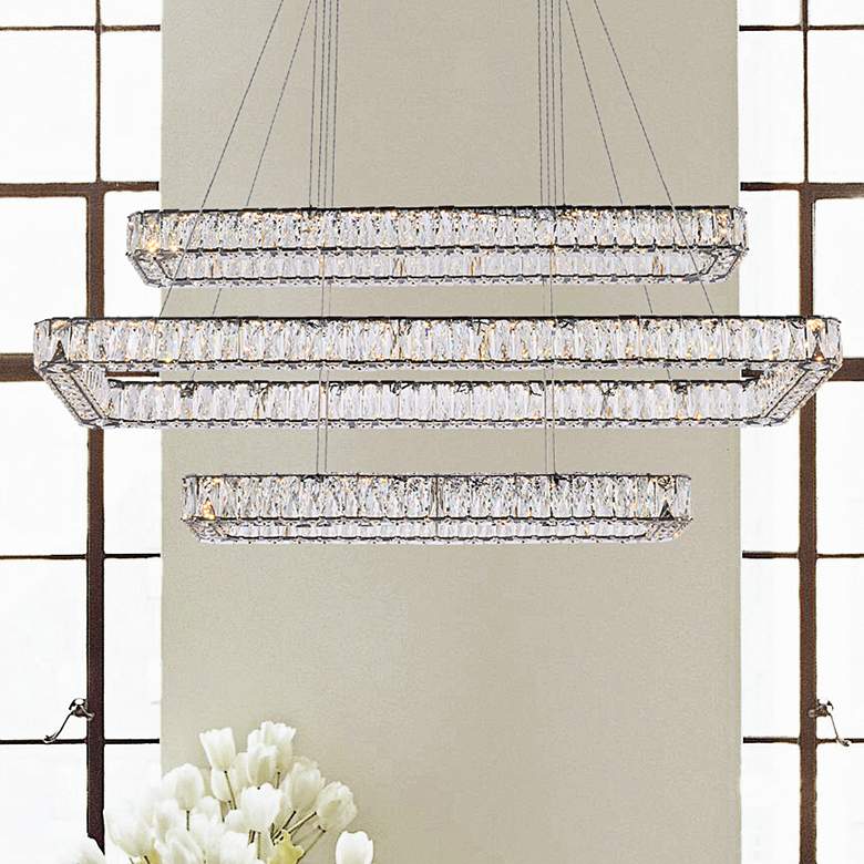 Image 1 Monroe 50" Wide Black Crystal 3-Tier LED Pendant Light