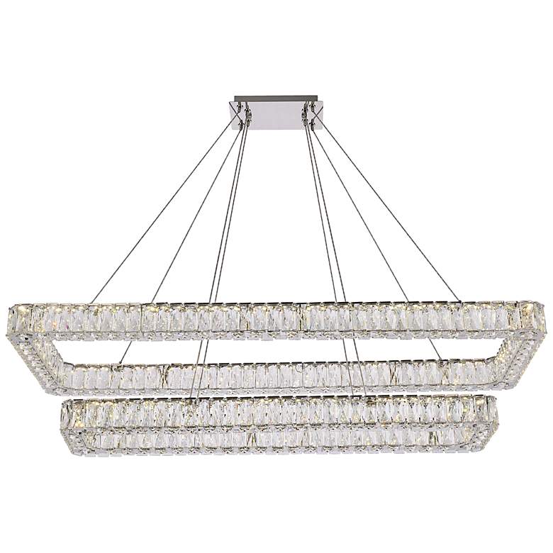 Image 3 Monroe 50" Wide Chrome Crystal LED Rectangular Pendant Light