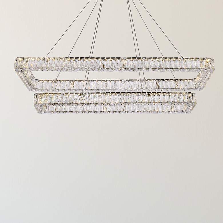 Image 2 Monroe 50" Wide Chrome Crystal LED Rectangular Pendant Light