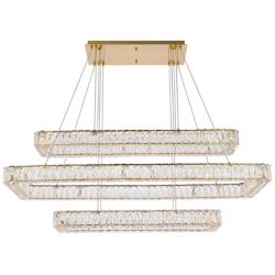Monroe 50" Wide Gold 3-Light LED Tiered Linear Crystal Pendant