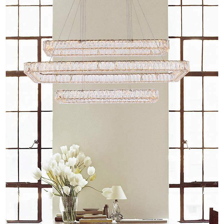Image 2 Monroe 50" Wide Gold 3-Light LED Tiered Linear Crystal Pendant more views