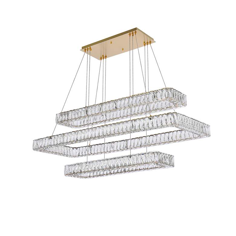 Image 7 Monroe 50" Wide Gold 3-Light LED Tiered Linear Crystal Pendant more views