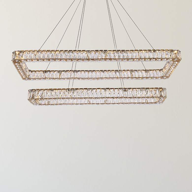 Image 1 Monroe 50" Wide Gold Crystal LED Rectangular Pendant Light