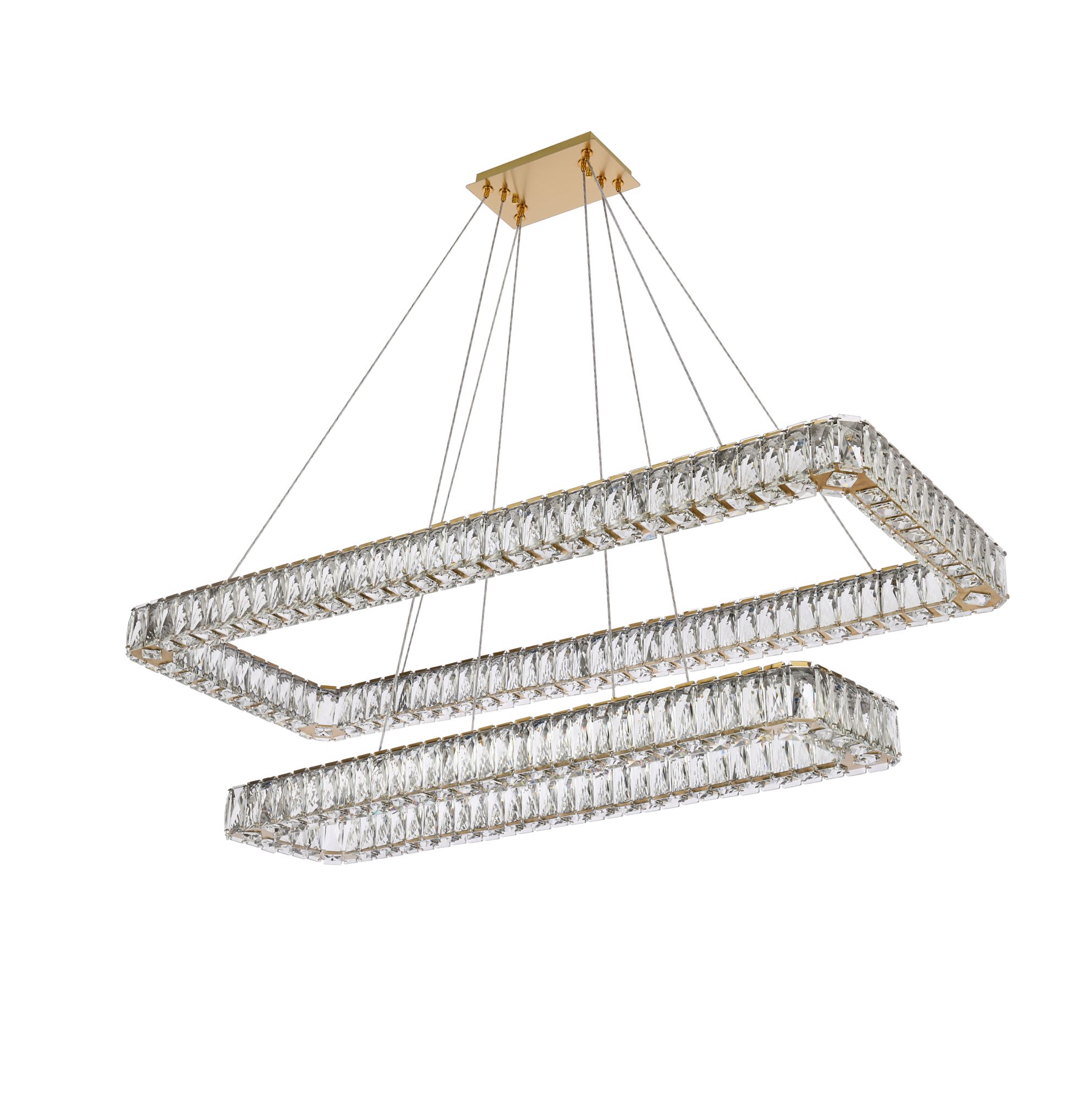 Monroe 50" Wide Gold Crystal LED Rectangular Pendant Light