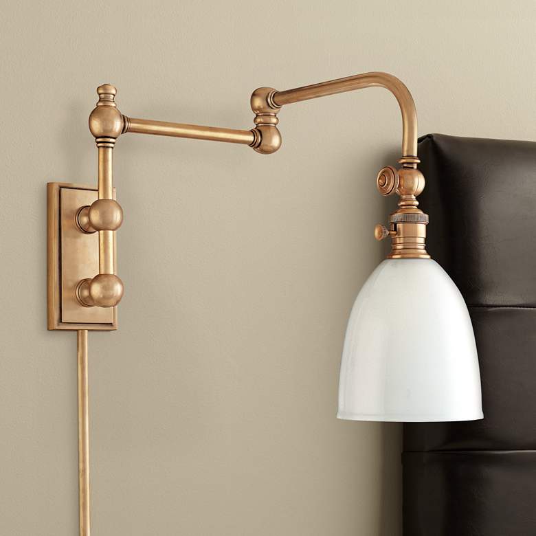 Image 1 Monroe Aged Brass Plug-In Swing Arm Wall Light