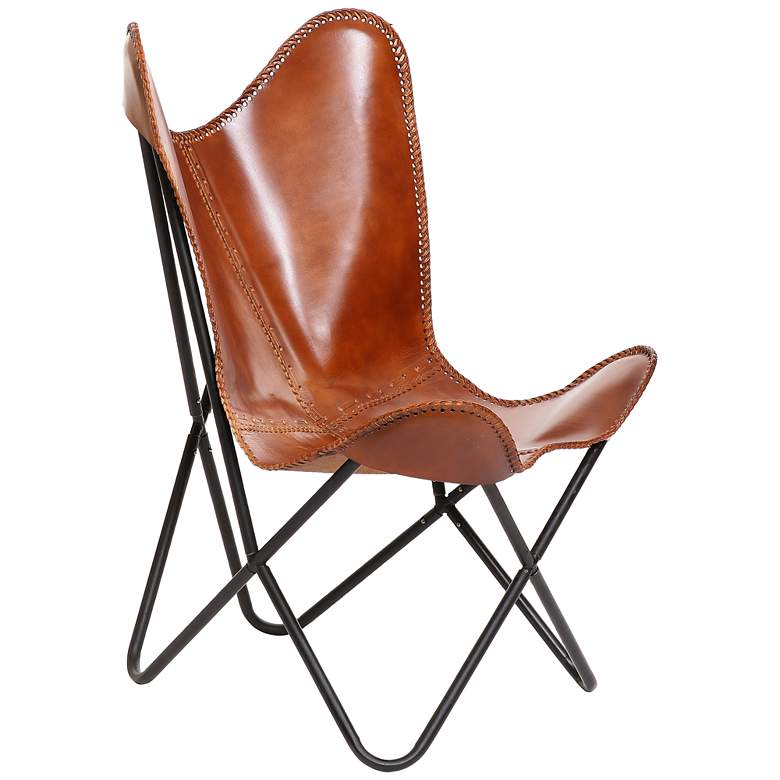 Image 2 Monroe Brown Leather and Black Iron Butterfly Chair