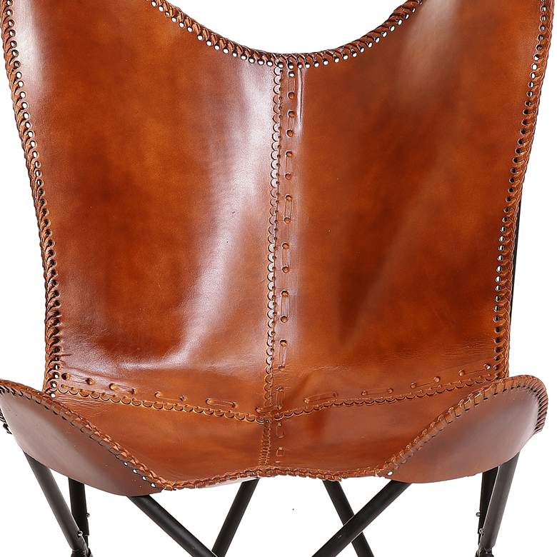 Image 5 Monroe Brown Leather and Black Iron Butterfly Chair more views