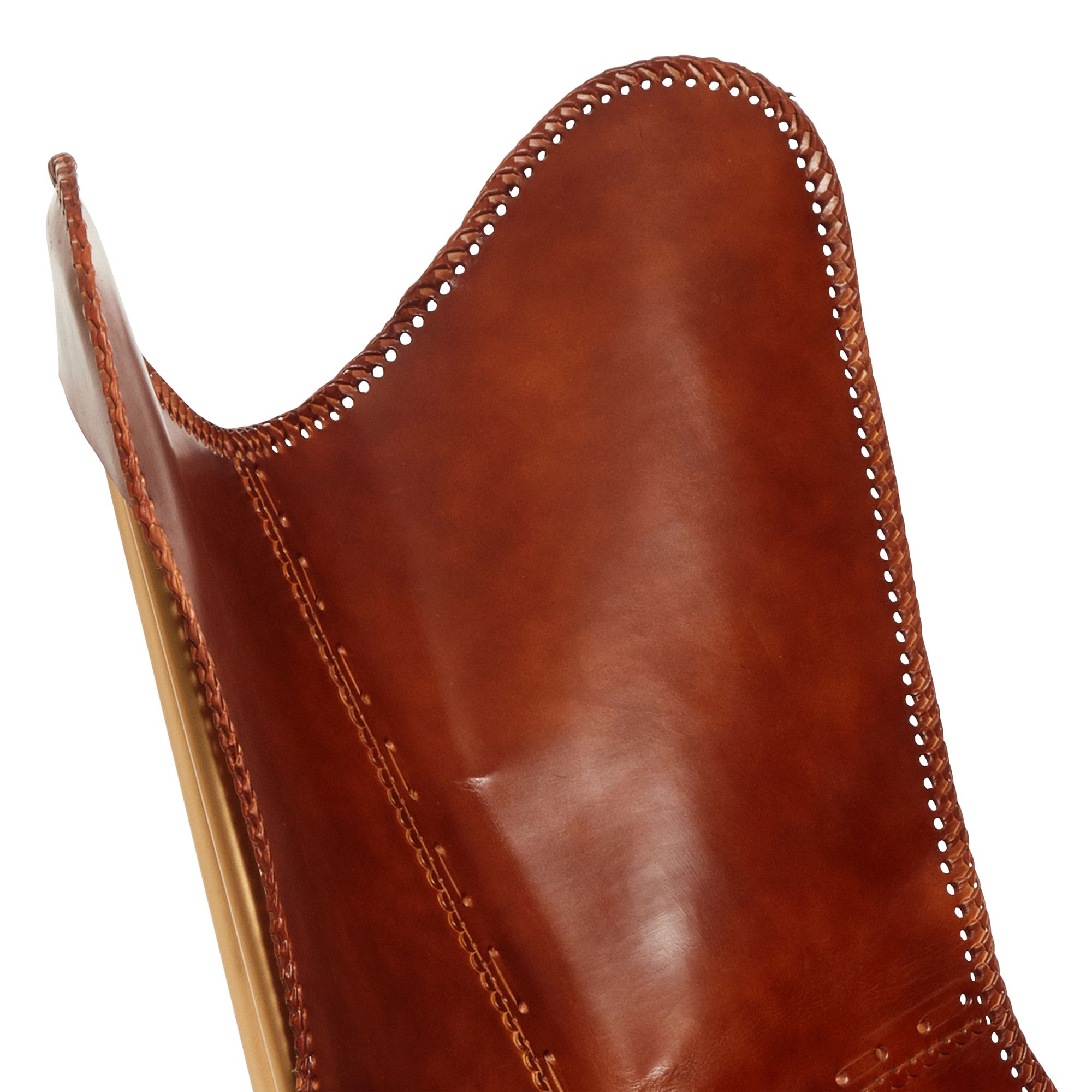 Image 2 Monroe Brown Leather and Gold Iron Butterfly Chair more views