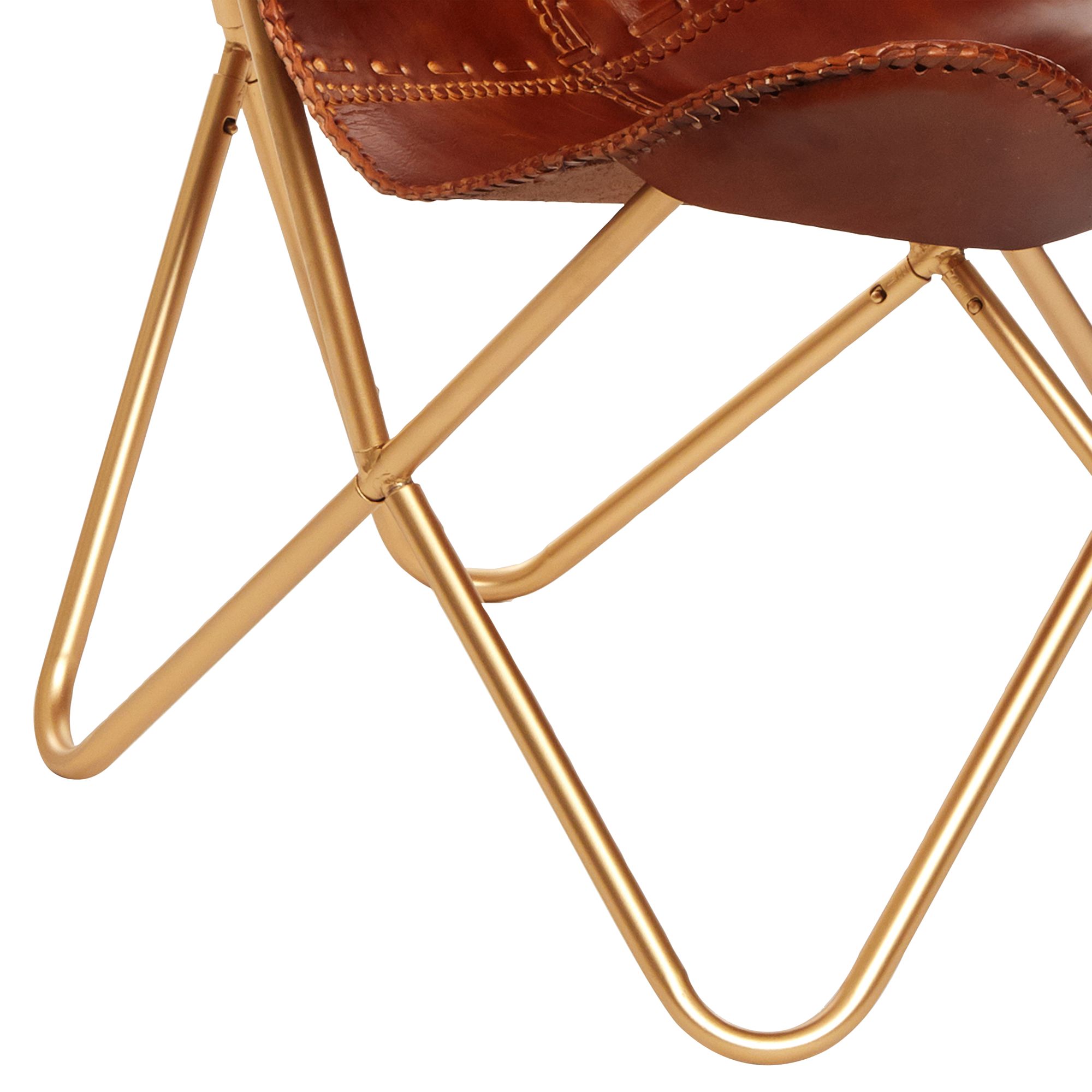 Image 3 Monroe Brown Leather and Gold Iron Butterfly Chair more views