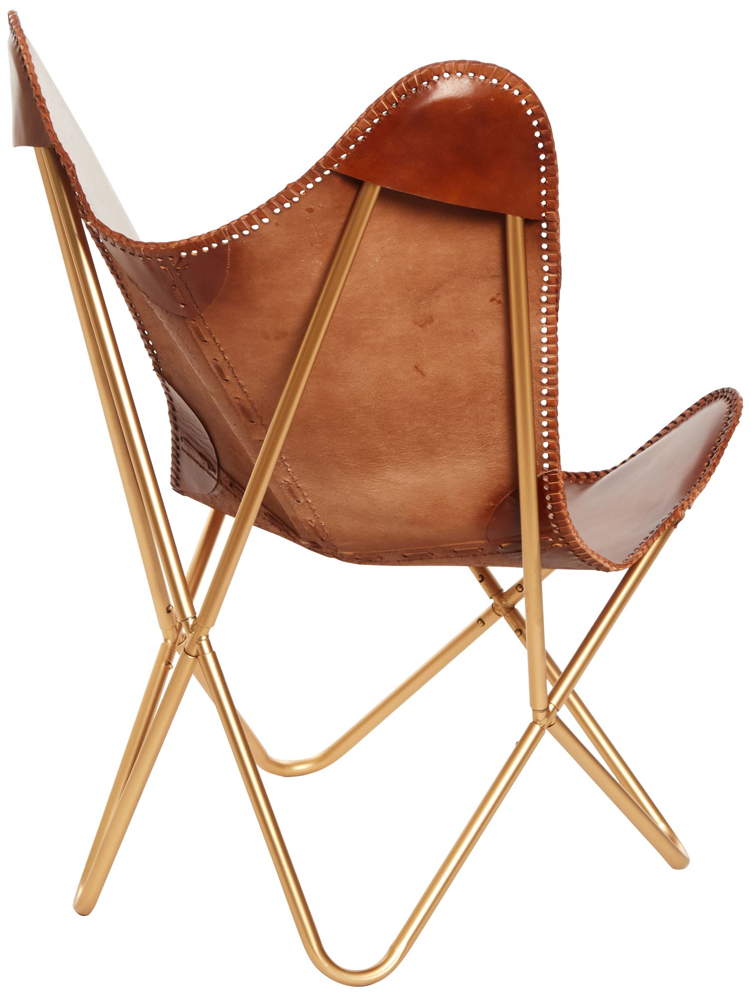 Image 4 Monroe Brown Leather and Gold Iron Butterfly Chair more views