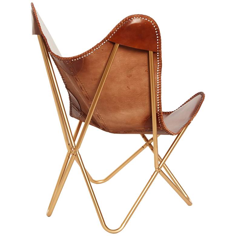 Image 4 Monroe Brown Leather and Gold Iron Butterfly Chair more views