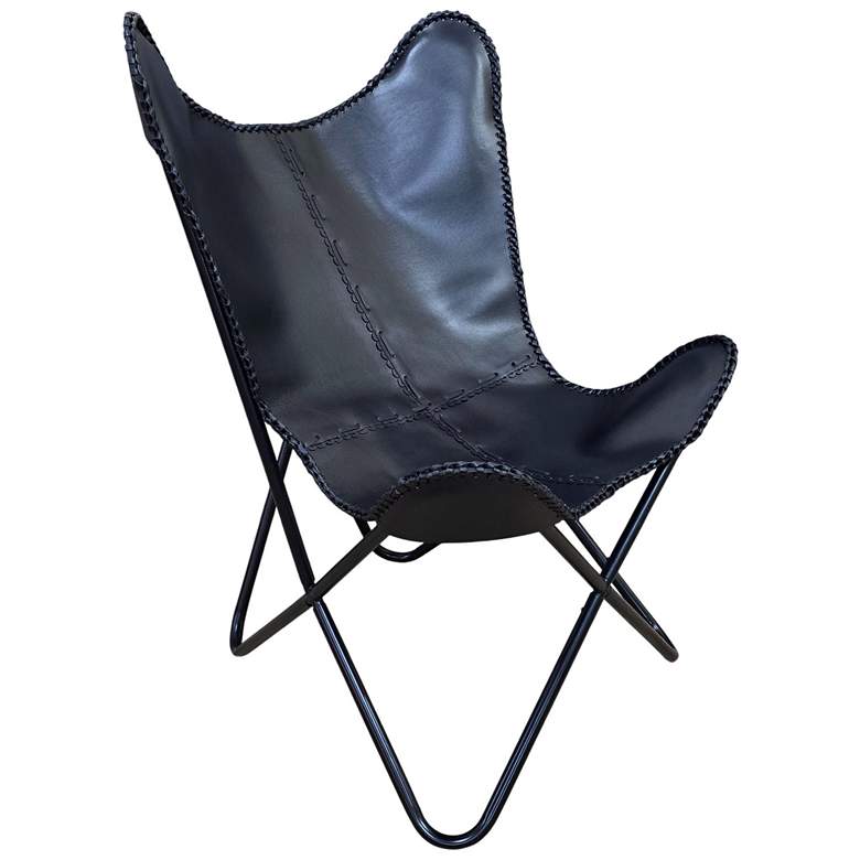 Image 1 Monroe Butterfly Chair - Black Frame - Black Stitched Leather