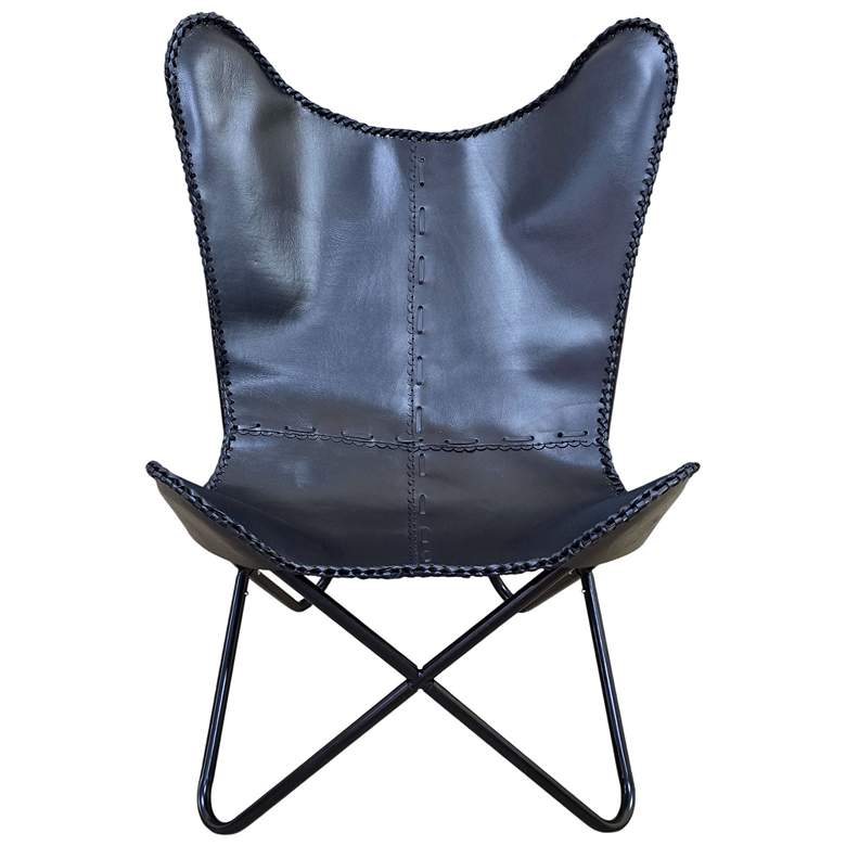 Image 2 Monroe Butterfly Chair - Black Frame - Black Stitched Leather more views