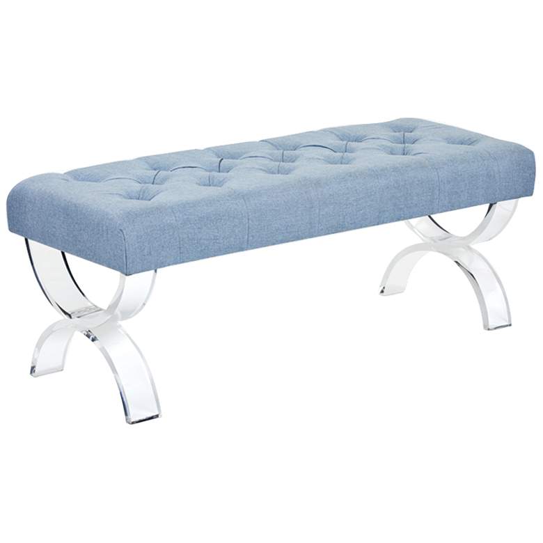 Image 1 Monroe Ice Blue Fabric and Acrylic Tufted Bench