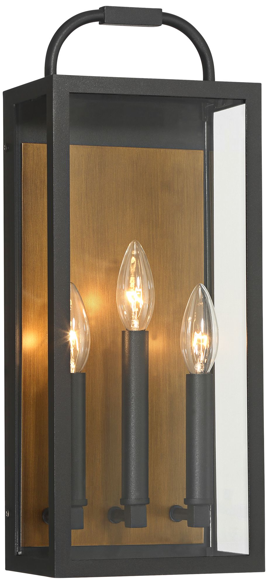 Image 2 Montague 18"H Sand Black and Antique Brass 3-Light Outdoor Wall Light