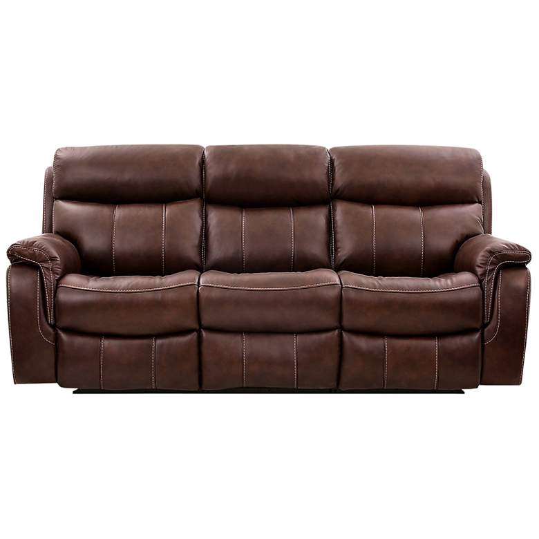 Image 1 Montague 86 In. Dual Power Reclining Sofa in Brown Leather and Pine Wood