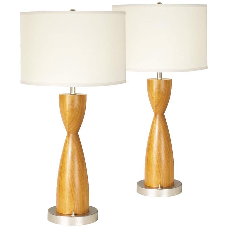 Image 1 Montalvo Wild Cherry Table Lamp Set of 2 With Built In 3-Prong Outlet