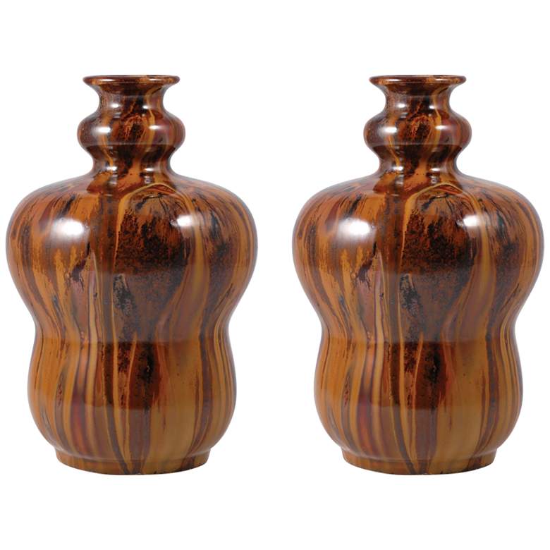 Image 1 Montana 10 inch High Wood Grain Ceramic Vases - Set of 2 