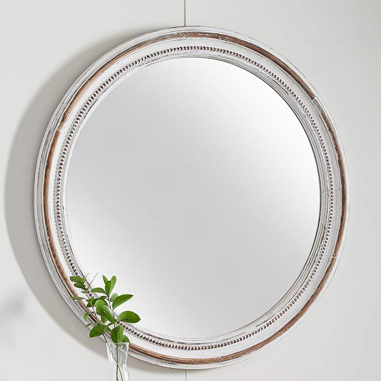 Image 1 Montara Matte White Wood 37" Round Wall Mirror