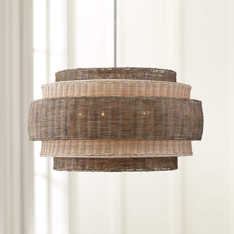 Image 1 Montauck Bay 20 inchW Nickel and Rattan 4-Light Pendant Light