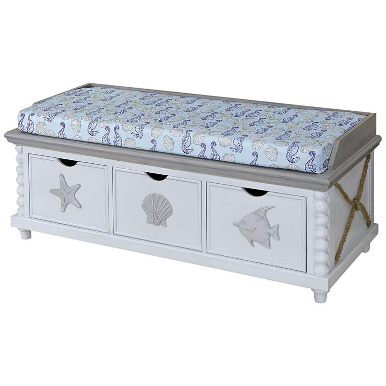Image 1 Montauk 46" Wide Blue Gray Seascape 3-Drawer Storage Bench