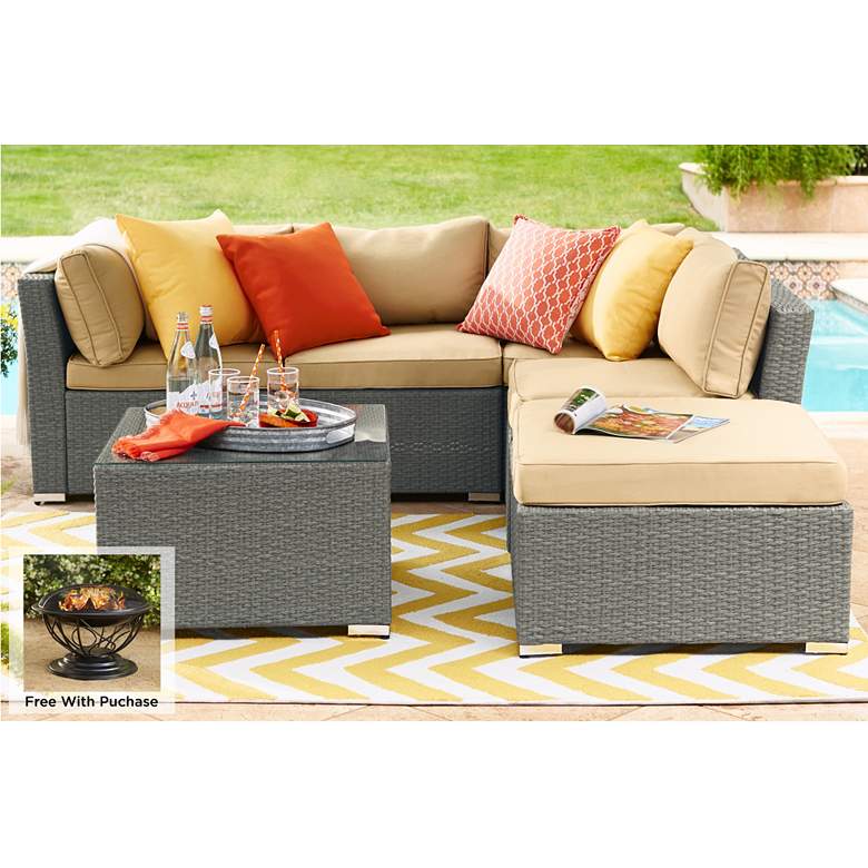 Image 1 Montauk 5-Pc. Gray Wicker Sectional Sofa Set with Hanston Firepit