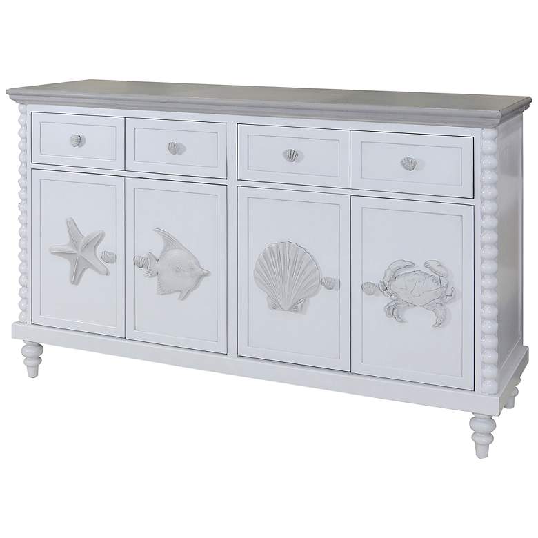 Image 2 Montauk 60" Wide Blue and Gray Wood 4-Door 4-Drawer Cabinet