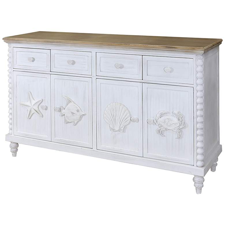 Image 1 Montauk Beige and White Scallop and Seahorse Pattern Cabinet