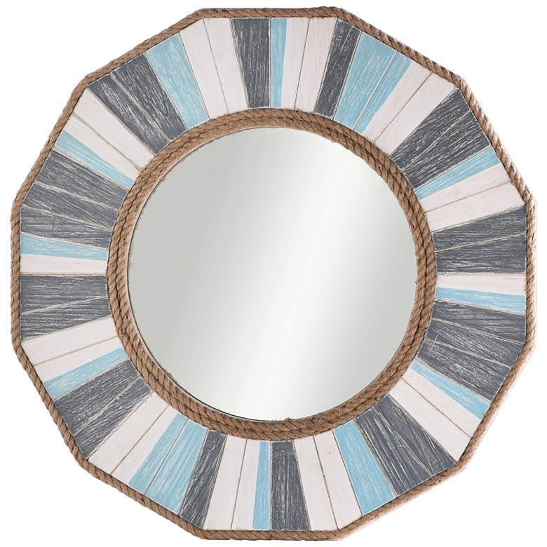 Image 1 Montauk Gray and Blue 32 3/4 inch Round Wall Mirror