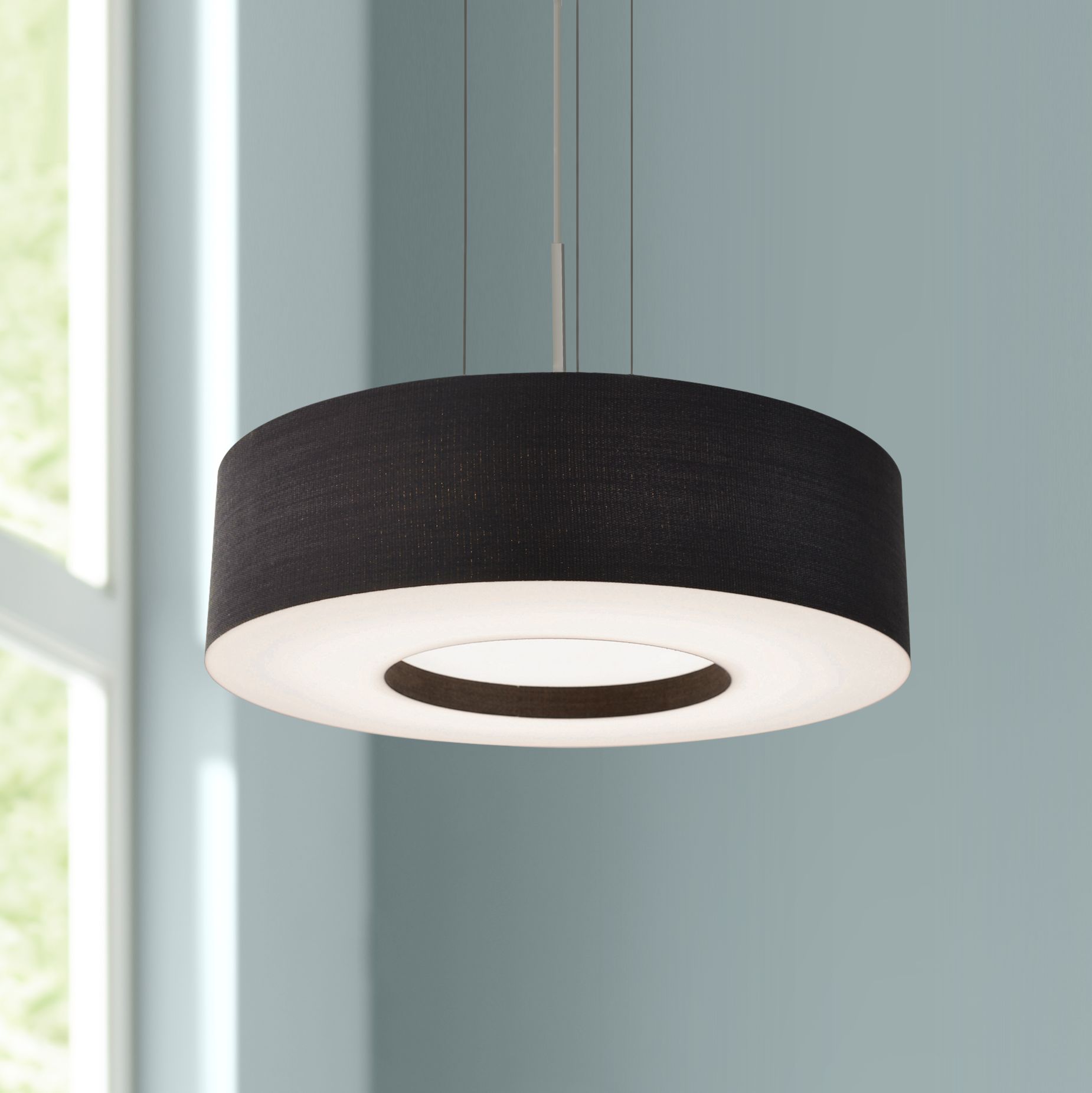 Montclair 15"W Nickel Black Fabric LED Mini Pendant Light 82H64 Lamps Plus