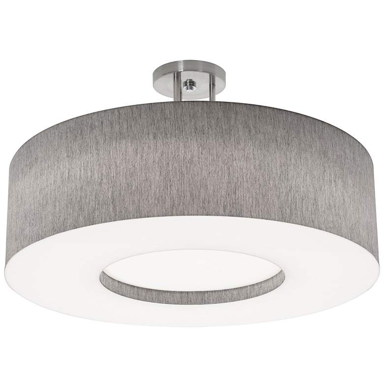 Image 1 Montclair 24 inch Wide Satin Nickel LED Semi-Flush Mount With Grey Shade