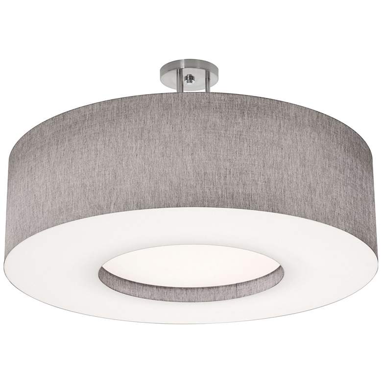Image 1 Montclair 30 inch Wide Satin Nickel LED Semi-Flush Mount With Grey Shade