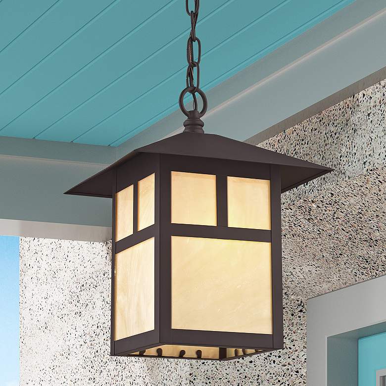 Image 2 Montclair Mission 13"H Crackled Bronze Outdoor Hanging Light