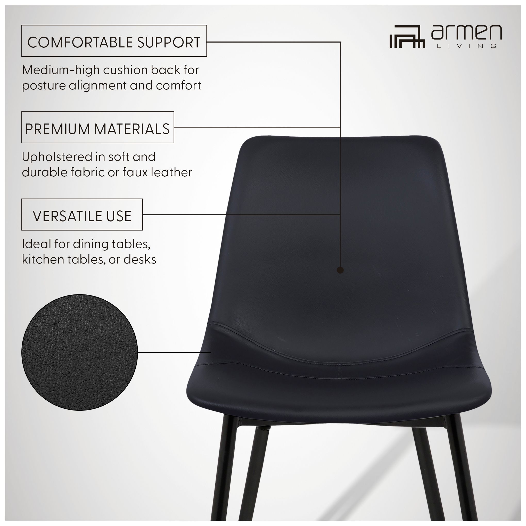 Monte Black Faux Leather Armless Dining Chair