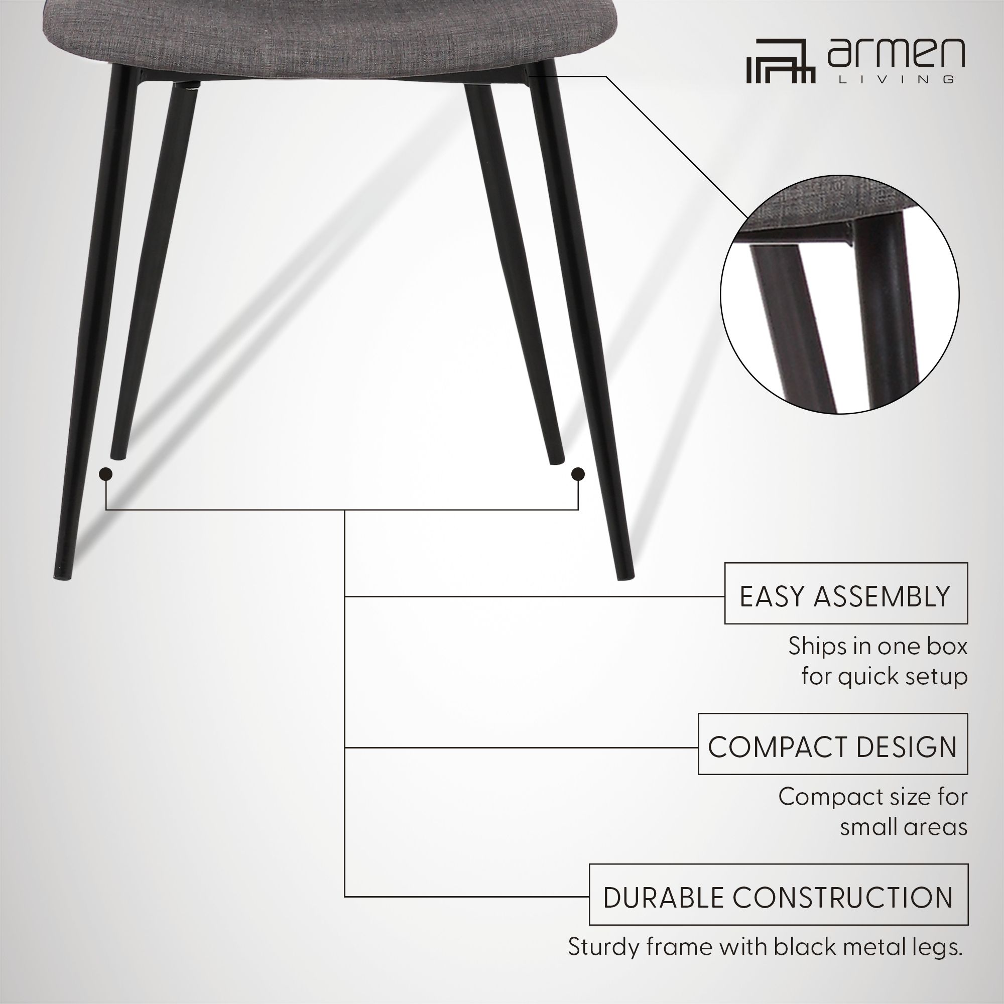 Monte Contemporary Dining Chair in Charcoal Fabric with Black Powder Coated