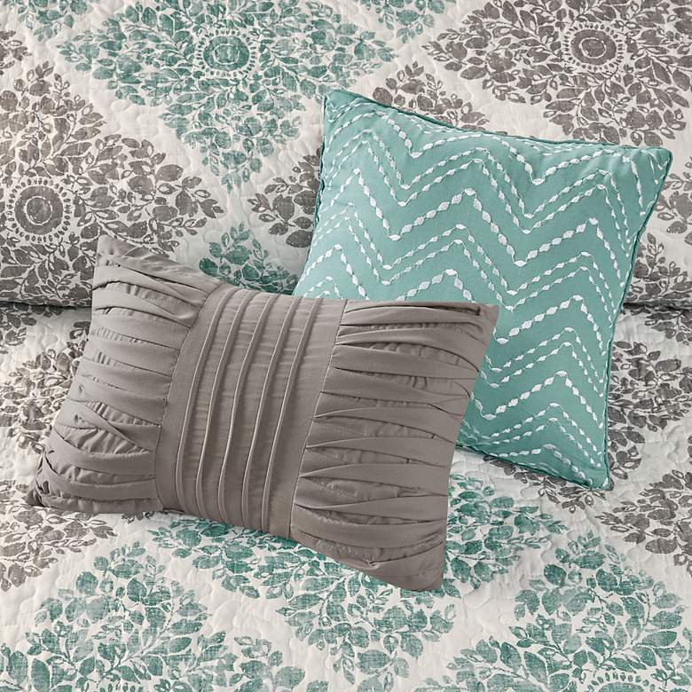 Image 7 Montecito Aqua Gray 6-Piece Full/Queen Coverlet Set more views