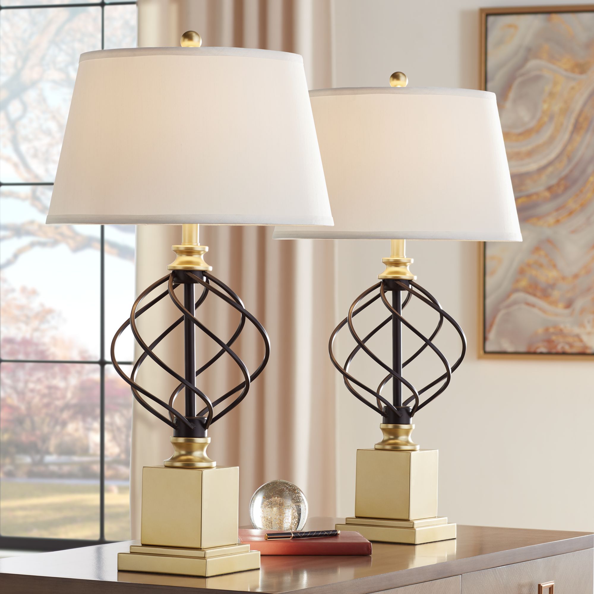 gold cage table lamp