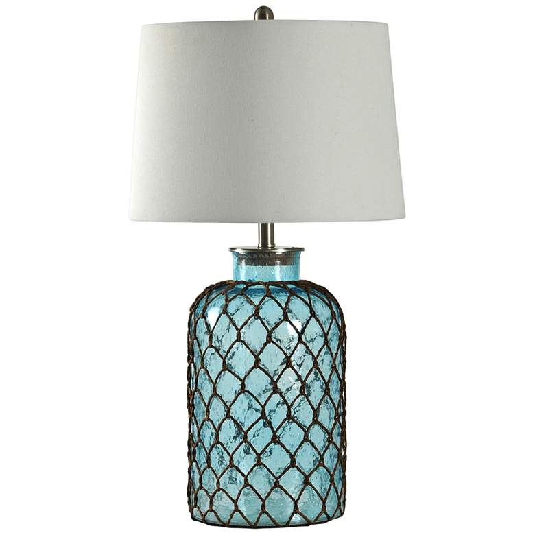 Image 2 Montego Bay 30 1/4 inch Blue Glass Table Lamp with Off-White Fabric Shade