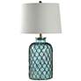 Montego Bay Blue Table Lamp with Off-White Fabric Shade