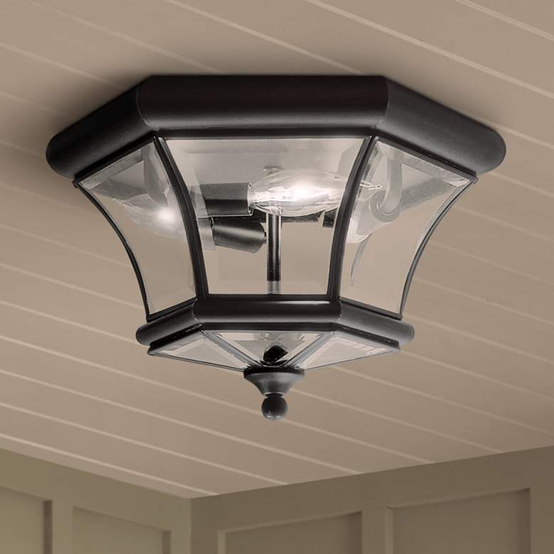Image 1 Monterey 12 1/2" Glass and Black Traditional Outdoor Ceiling Light