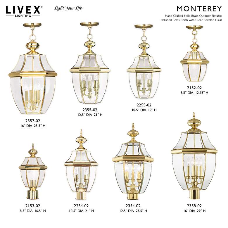 Image 7 Monterey 12 3/4" High Polished Brass Outdoor Hanging Light more views