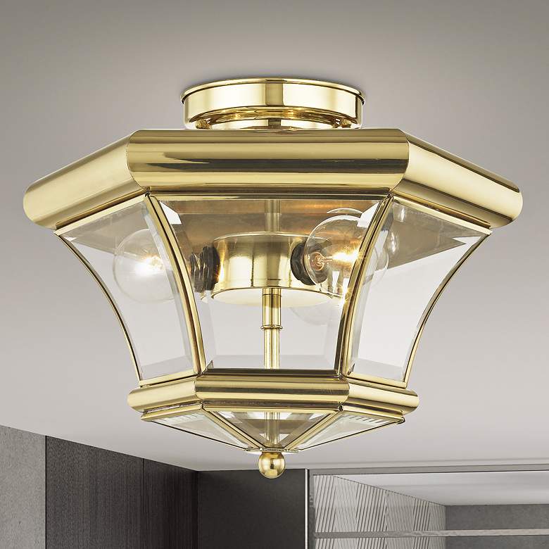 Image 2 Monterey 13" Wide Polished Brass 3-Light Ceiling Light