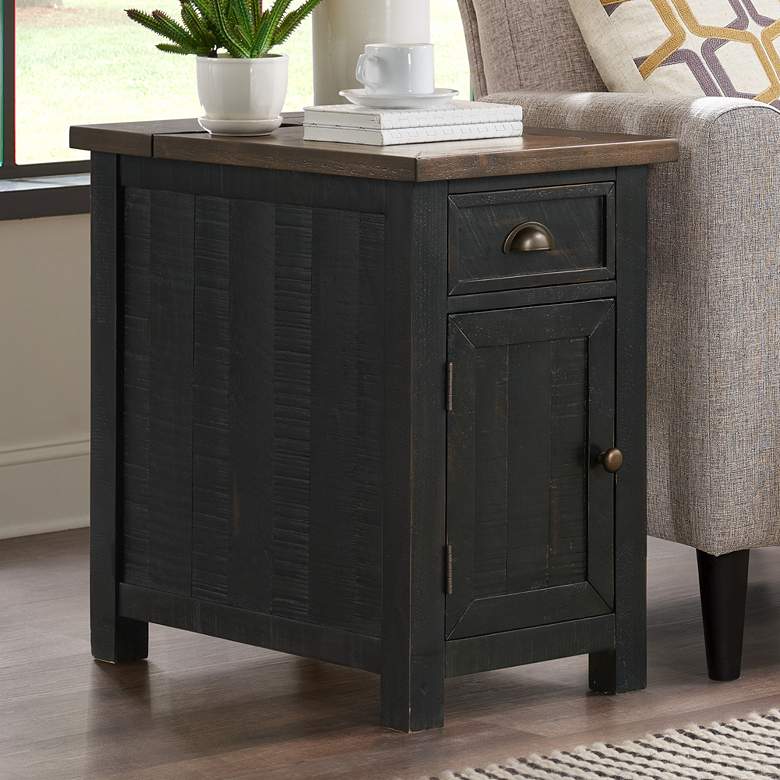 Image 1 Monterey 16" Wide Black and Brown Side Table with Plugs and USB Ports
