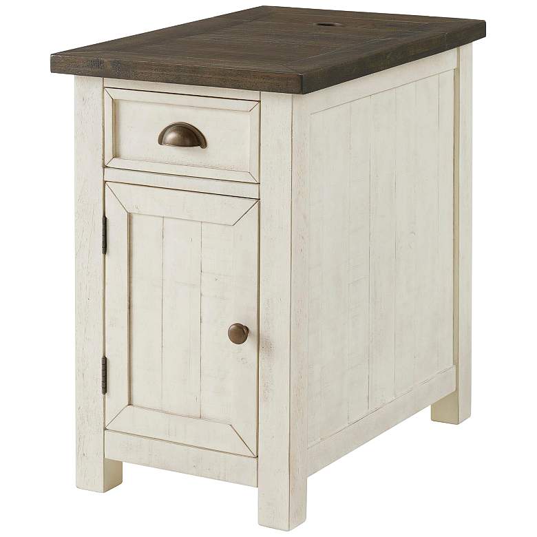Image 2 Monterey 16" Wide White and Brown Side Table with Plugs and USB Ports