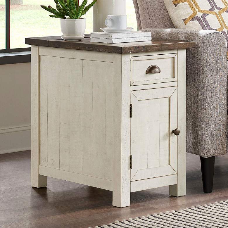 Image 1 Monterey 16" Wide White and Brown Side Table with Plugs and USB Ports