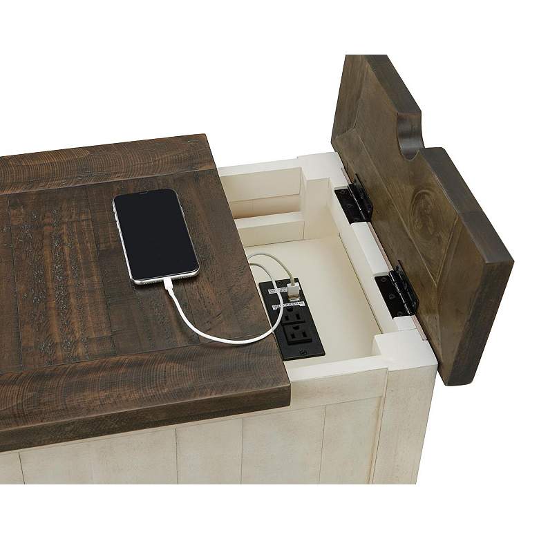 Image 4 Monterey 16" Wide White and Brown Side Table with Plugs and USB Ports more views